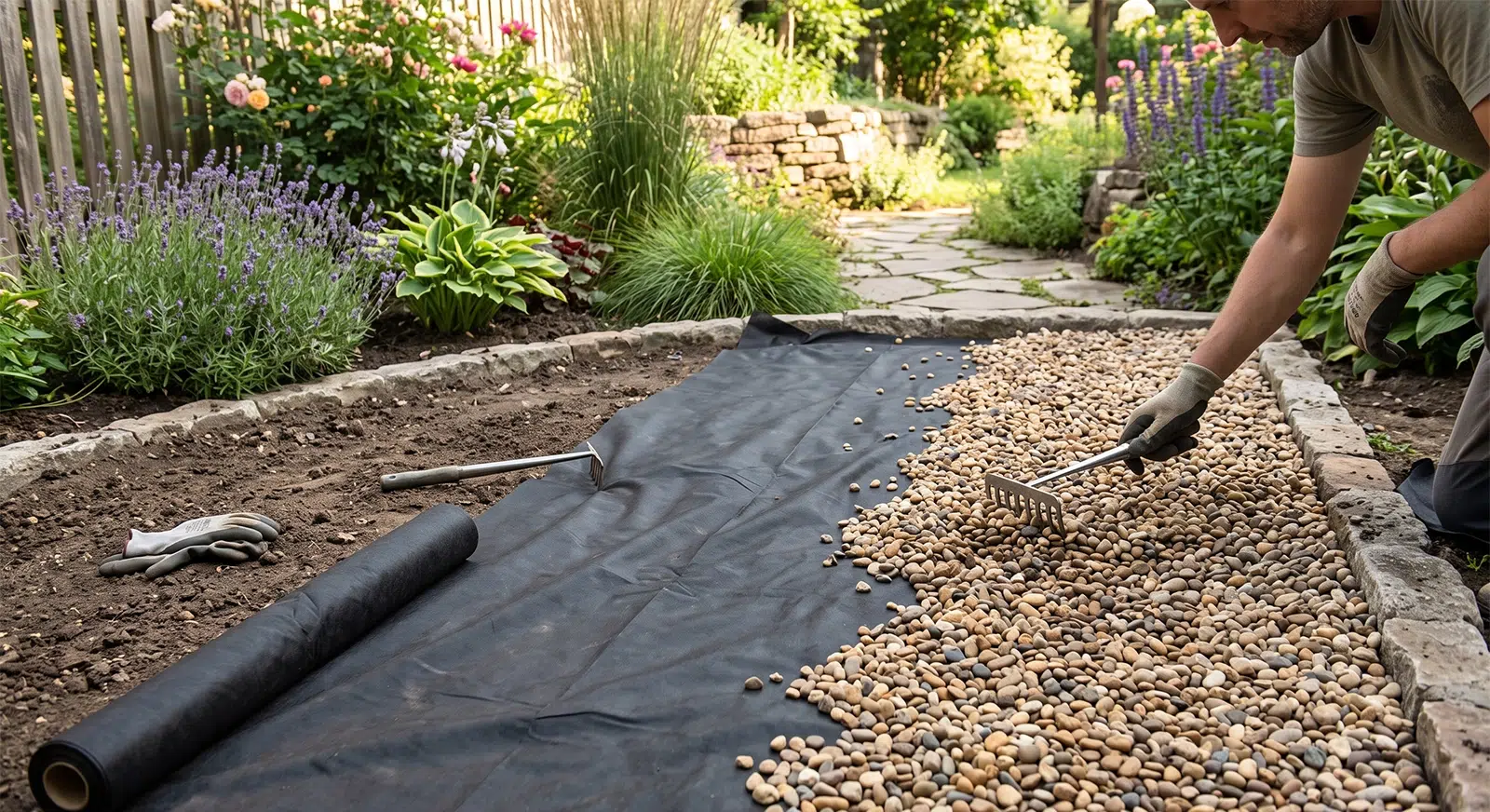 ¿Qué poner debajo de la grava para evitar que crezca maleza?